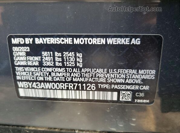 WBY43AW00RFR71126 2024 BMW I4 Серый Вид наклейки с VIN-кодом