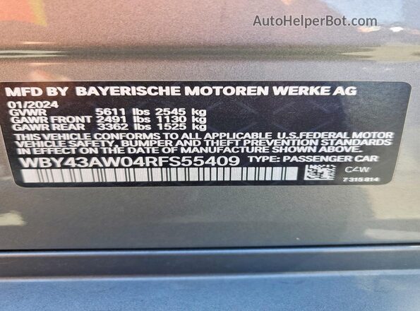 WBY43AW04RFS55409 2024 BMW I4 Gray Вид підкапотного простору