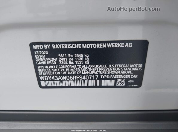 WBY43AW06RFS40717 2024 BMW I4 White Вид підкапотного простору