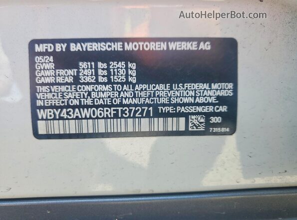 WBY43AW06RFT37271 2024 BMW I4 White Вид підкапотного простору