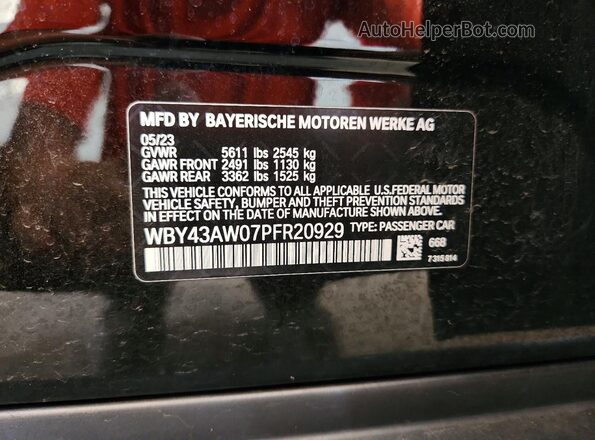 WBY43AW07PFR20929 2023 BMW I4 Black VIN კოდის სტიკერის ხედი