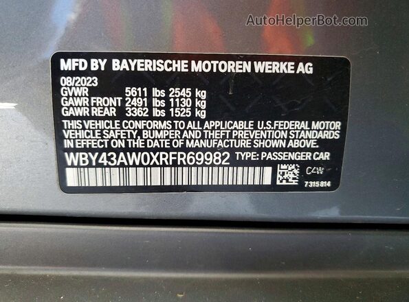 WBY43AW0XRFR69982 2024 BMW I4 Silver Вид наклейки з VIN-кодом