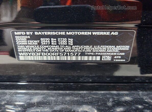 WBY83FB00RFS71577 2024 BMW I4 Black Вид наклейки з VIN-кодом