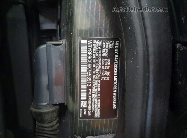 WBY8P8C56K7E53913 2019 BMW I3 Black Vista de la etiqueta del VIN