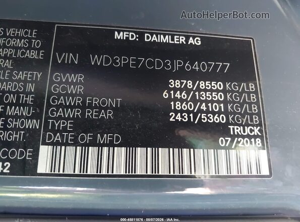 WD3PE7CD3JP640777 2018 MERCEDES-BENZ SPRINTER Blue Widok komory silnika