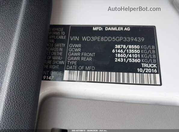 WD3PE8DD5GP339439 2016 MERCEDES-BENZ SPRINTER White Engine compartment view