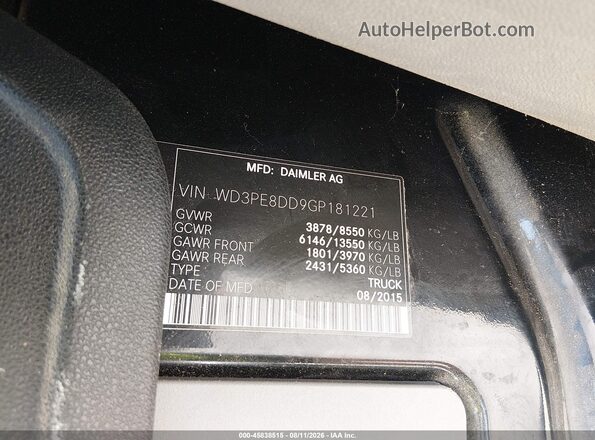 WD3PE8DD9GP181221 2016 MERCEDES-BENZ SPRINTER Black ძრავის განყოფილების ხედი
