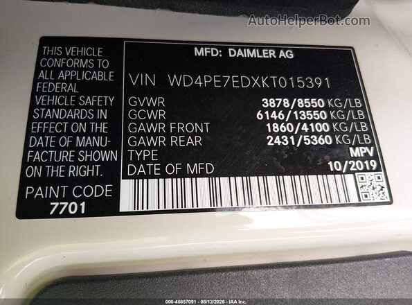 WD4PE7EDXKT015391 2019 MERCEDES-BENZ SPRINTER Gray ძრავის განყოფილების ხედი