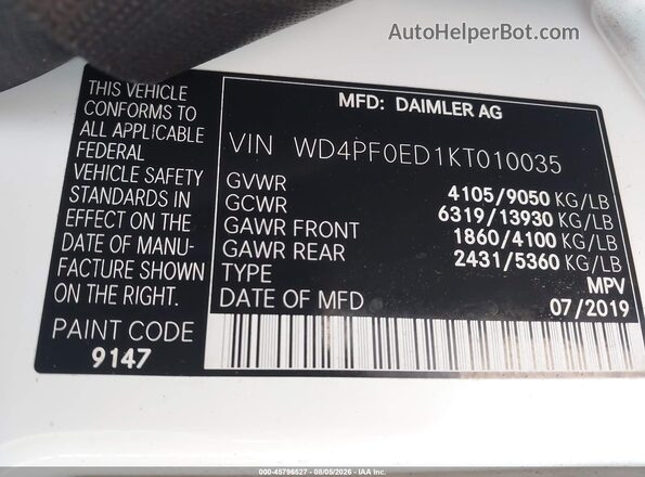 WD4PF0ED1KT010035 2019 MERCEDES-BENZ SPRINTER White Widok komory silnika