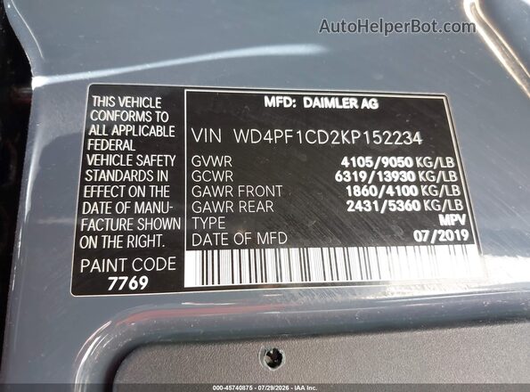 WD4PF1CD2KP152234 2019 MERCEDES-BENZ SPRINTER Blue ძრავის განყოფილების ხედი