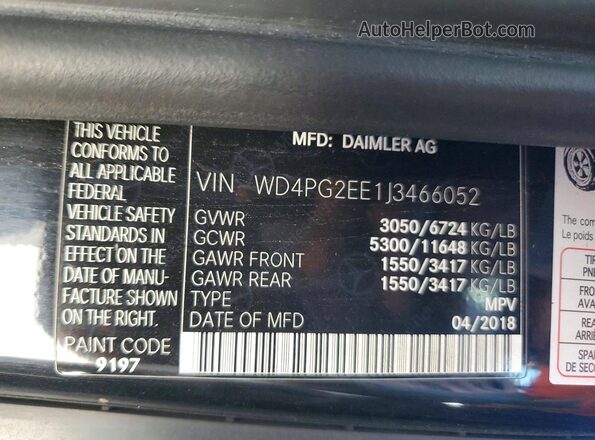 WD4PG2EE1J3466052 2018 MERCEDES-BENZ METRIS Black VIN sticker view