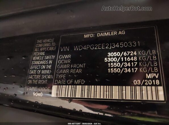 WD4PG2EE2J3450331 2018 MERCEDES-BENZ METRIS Черный Вид подкапотного пространства