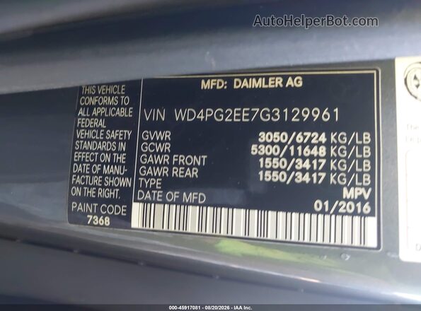 WD4PG2EE7G3129961 2016 MERCEDES-BENZ METRIS Gray ძრავის განყოფილების ხედი