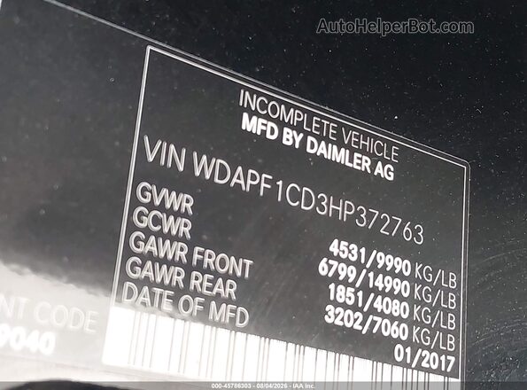 WDAPF1CD3HP372763 2017 MERCEDES-BENZ SPRINTER Black Widok komory silnika