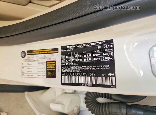 WDC0G4JB0GF051342 2016 MERCEDES-BENZ GLC-CLASS White Widok naklejki z numerem VIN