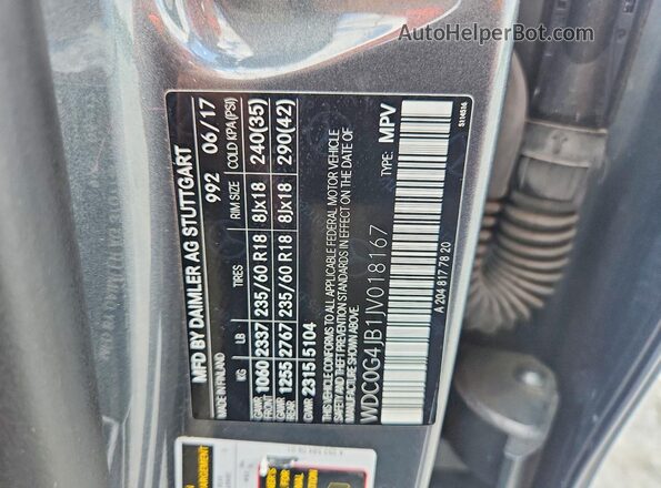 WDC0G4JB1JV018167 2018 MERCEDES-BENZ GLC-CLASS Серый Вид наклейки с VIN-кодом