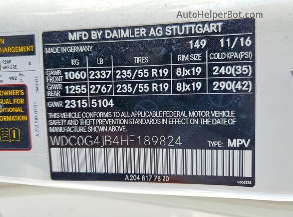 WDC0G4JB4HF189824 2017 MERCEDES-BENZ GLC-CLASS White Widok komory silnika