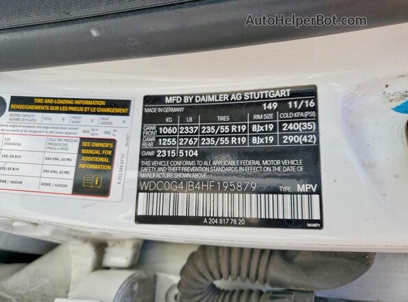 WDC0G4JB4HF195879 2017 MERCEDES-BENZ GLC-CLASS White Widok naklejki z numerem VIN