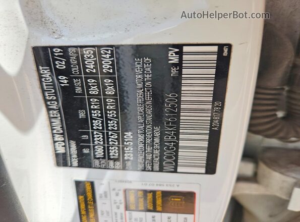 WDC0G4JB4KF612506 2019 MERCEDES-BENZ GLC-CLASS White 360 interior view