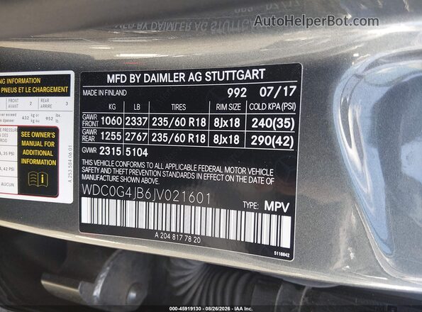 WDC0G4JB6JV021601 2018 MERCEDES-BENZ GLC 300 Gray Շարժիչի բաժամունքի տեսք
