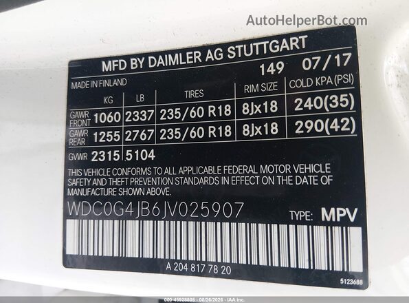WDC0G4JB6JV025907 2018 MERCEDES-BENZ GLC 300 White Engine compartment view