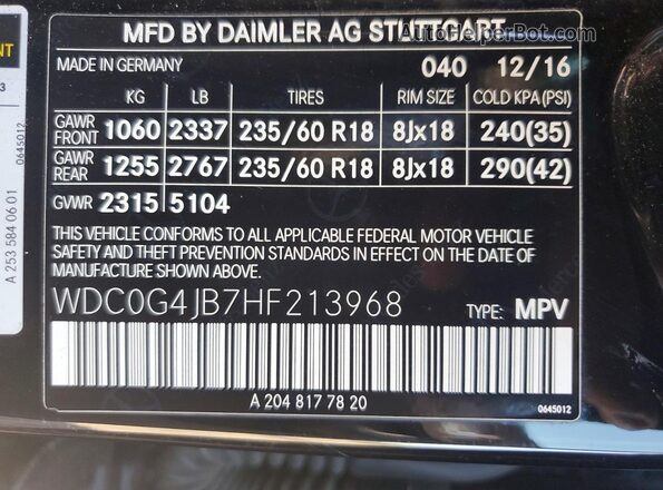 WDC0G4JB7HF213968 2017 MERCEDES-BENZ GLC-CLASS Черный Панорамный вид салона 360°