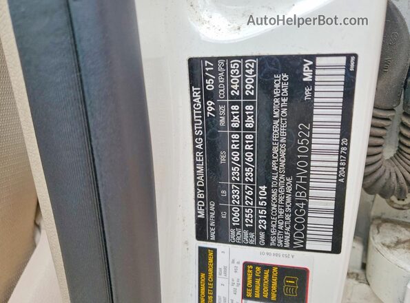 WDC0G4JB7HV010522 2017 MERCEDES-BENZ GLC-CLASS White Widok naklejki z numerem VIN