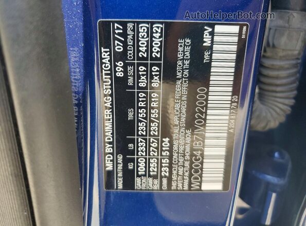 WDC0G4JB7JV022000 2018 MERCEDES-BENZ GLC-CLASS Blue Vista de la etiqueta del VIN