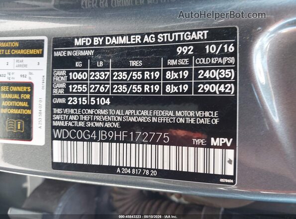 WDC0G4JB9HF172775 2017 MERCEDES-BENZ GLC 300 Gray Вид підкапотного простору
