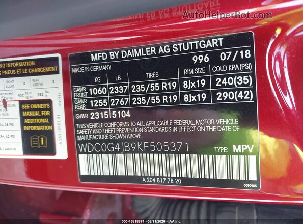 WDC0G4JB9KF505371 2019 MERCEDES-BENZ GLC 300 Красный Вид подкапотного пространства