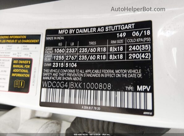 WDC0G4JBXK1000808 2019 MERCEDES-BENZ GLC 300 White Engine compartment view