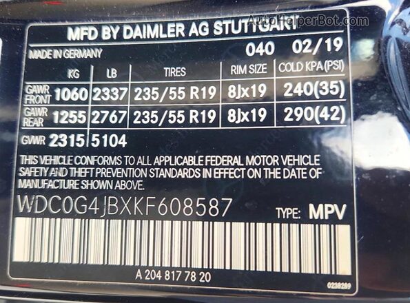 WDC0G4JBXKF608587 2019 MERCEDES-BENZ GLC-CLASS Black Widok komory silnika