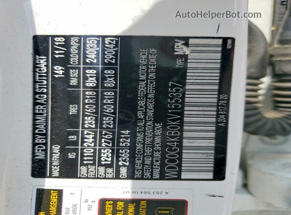 WDC0G4KB0KV155357 2019 MERCEDES-BENZ GLC-CLASS White Вид наклейки з VIN-кодом
