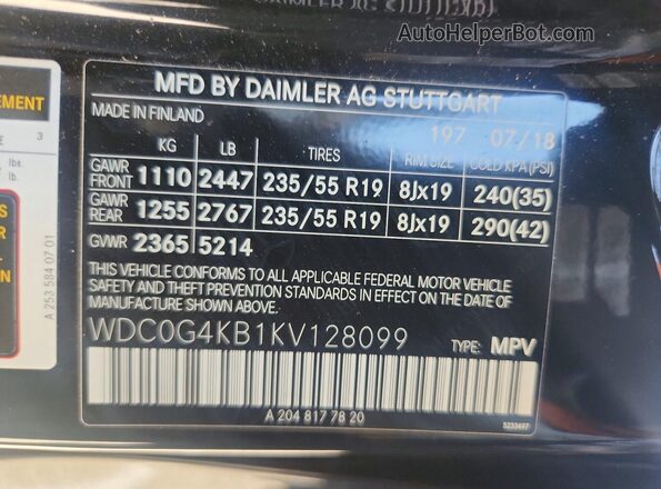 WDC0G4KB1KV128099 2019 MERCEDES-BENZ GLC-CLASS Black Vista interior de 360 grados