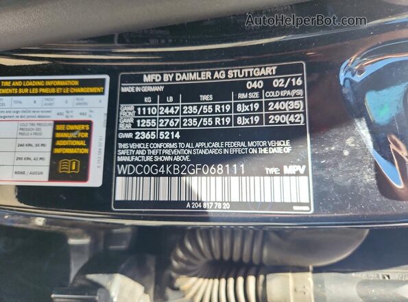 WDC0G4KB2GF068111 2016 MERCEDES-BENZ GLC-CLASS Black VIN sticker view