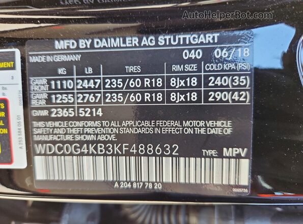 WDC0G4KB3KF488632 2019 MERCEDES-BENZ GLC-CLASS Black Vista de la etiqueta del VIN