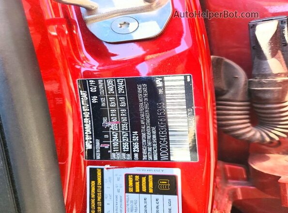 WDC0G4KB3KF615363 2019 MERCEDES-BENZ GLC-CLASS Red Вид наклейки з VIN-кодом