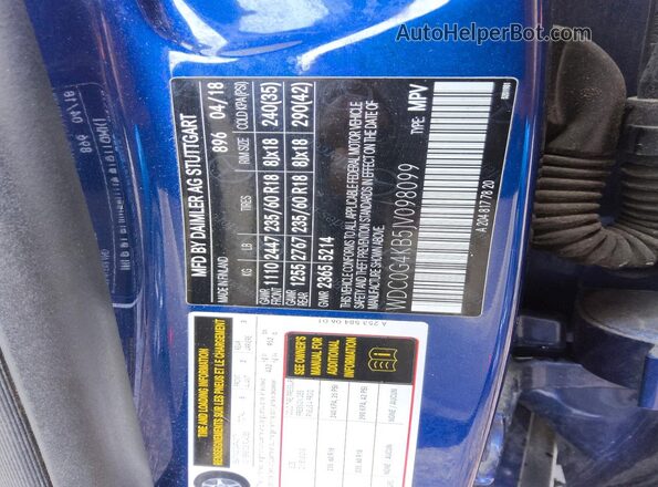WDC0G4KB5JV098099 2018 MERCEDES-BENZ GLC-CLASS Blue Widok naklejki z numerem VIN