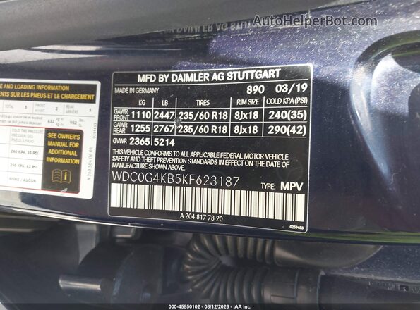 WDC0G4KB5KF623187 2019 MERCEDES-BENZ GLC 300 Blue Вид підкапотного простору