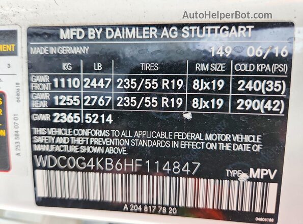 WDC0G4KB6HF114847 2017 MERCEDES-BENZ GLC-CLASS White Widok wnętrza 360 stopni