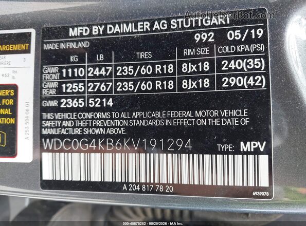 WDC0G4KB6KV191294 2019 MERCEDES-BENZ GLC 300 Gray Շարժիչի բաժամունքի տեսք
