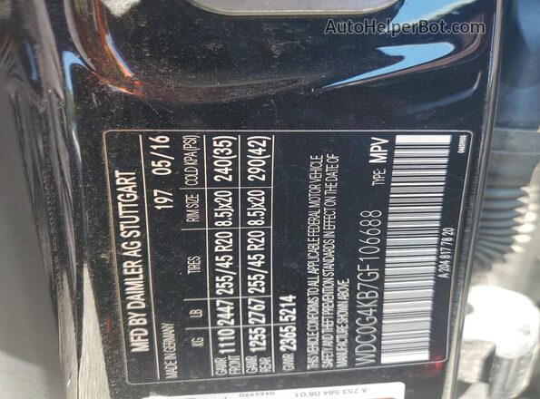 WDC0G4KB7GF106688 2016 MERCEDES-BENZ GLC-CLASS Black Vista de la etiqueta del VIN