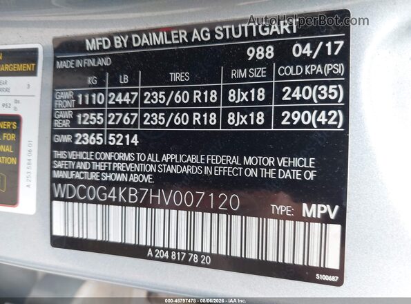 WDC0G4KB7HV007120 2017 MERCEDES-BENZ GLC 300 Light Blue ძრავის განყოფილების ხედი