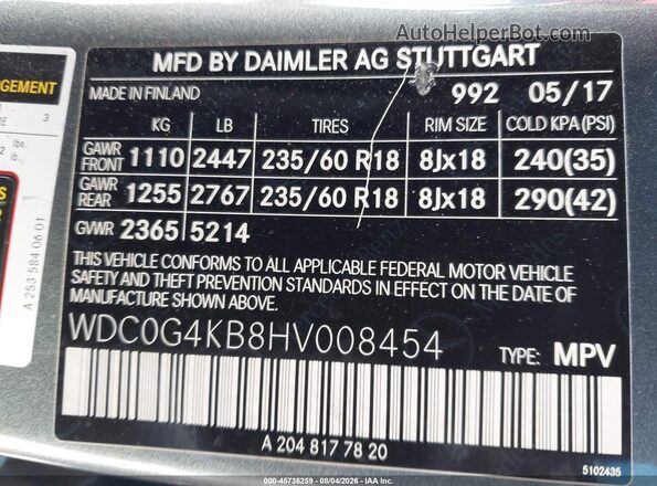 WDC0G4KB8HV008454 2017 MERCEDES-BENZ GLC-CLASS Gray Engine compartment view