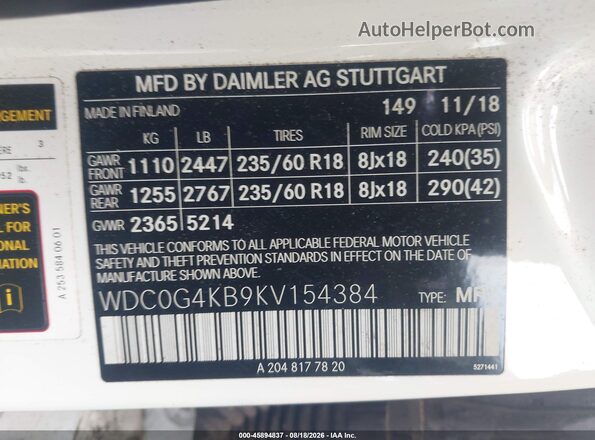 WDC0G4KB9KV154384 2019 MERCEDES-BENZ GLC 300 White Vista del compartimento del motor