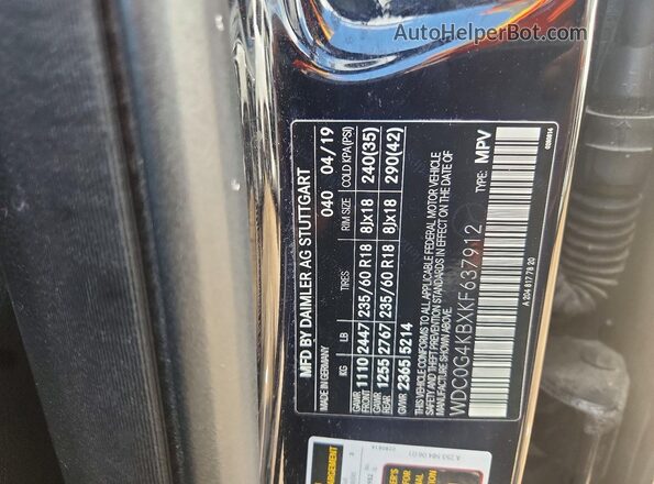 WDC0G4KBXKF637912 2019 MERCEDES-BENZ GLC-CLASS Black Вид наклейки з VIN-кодом