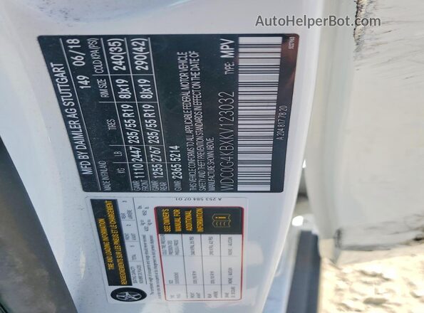 WDC0G4KBXKV123032 2019 MERCEDES-BENZ GLC-CLASS White Vista de la etiqueta del VIN