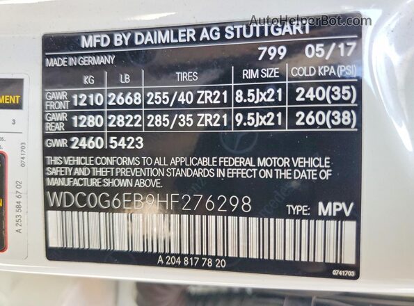 WDC0G6EB9HF276298 2017 MERCEDES-BENZ GLC-CLASS White VIN sticker view