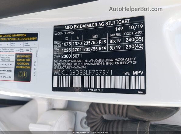 WDC0G8DB3LF737971 2020 MERCEDES-BENZ GLC 300 White Widok komory silnika