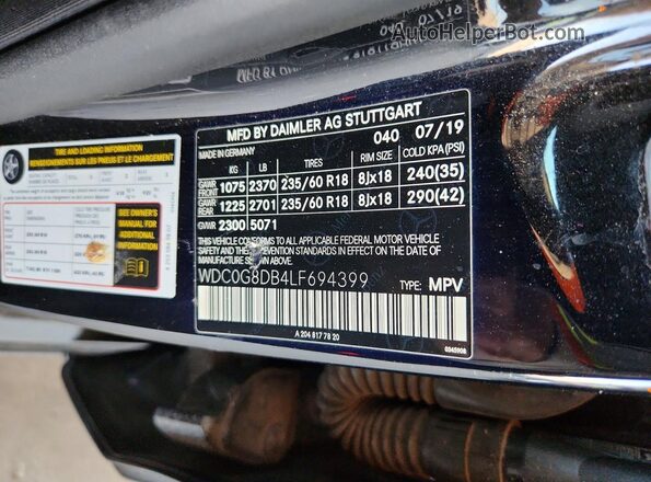 WDC0G8DB4LF694399 2020 MERCEDES-BENZ GLC-CLASS Black VIN კოდის სტიკერის ხედი